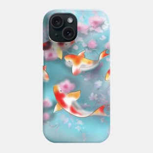 Sakura and koi carp in aqua pond Phone Case