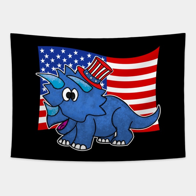 4th July Triceratops American Flag Dinosaur Tapestry by doodlerob