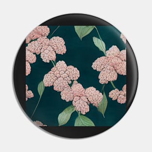 Pink Hydrangeas on Dark Green Floral Chiyogami Pattern Pin