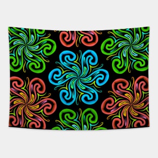 Abstract Floral Mandala Neon Pattern Tapestry