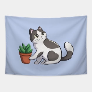 Cat Pushing Down Plant Tapestry