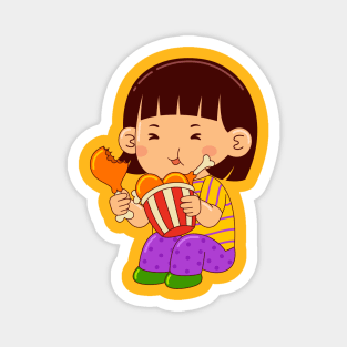 girl kids eating fried chicken Magnet