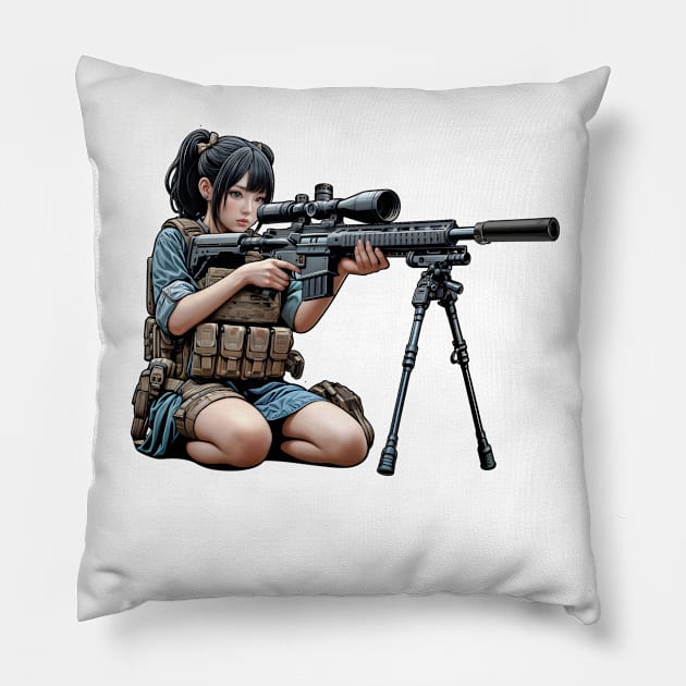 Sniper Girl Pillow by Rawlifegraphic