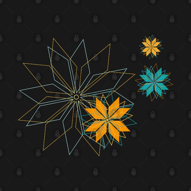 Blooming flowerdesign made of shining geometrical elements in gold and mint by happyMagenta