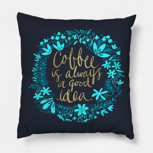 Coffee - Blue & Gold Pillow