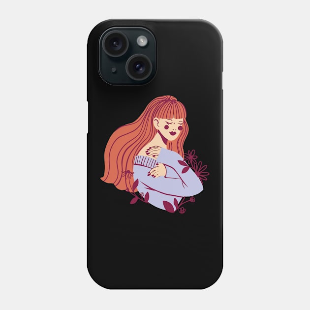 Wild Girl Floral Woman With Flowers Redhead Phone Case by olivetees