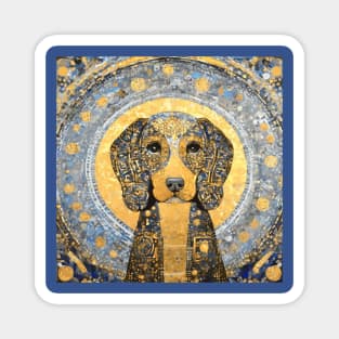 Blue and Gold Klimt Dog with Geometric Patterns Magnet