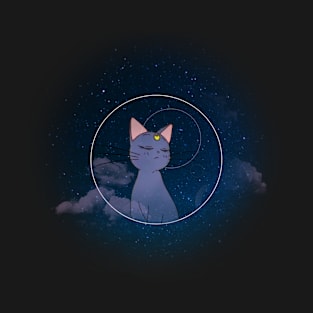 Art, cat, darkness, dark, moon, roses, cats, notes sky, stars, touch, gift, love, romantic, aesthetic, anime, kitty, cute, manga vintage, retro, music, gift, clouds, flowers T-Shirt