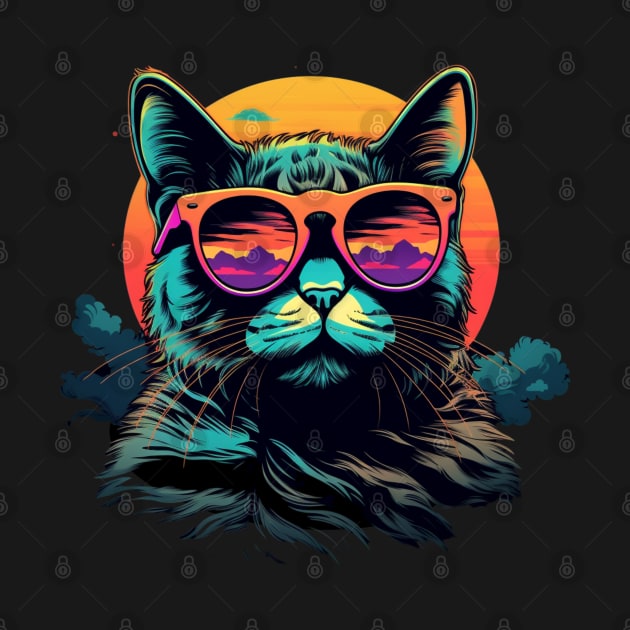 Retro Wave Chartreux Cat Shirt by Miami Neon Designs