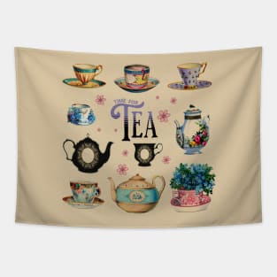 Time for Tea - Vintage Tea Illustrations Tapestry