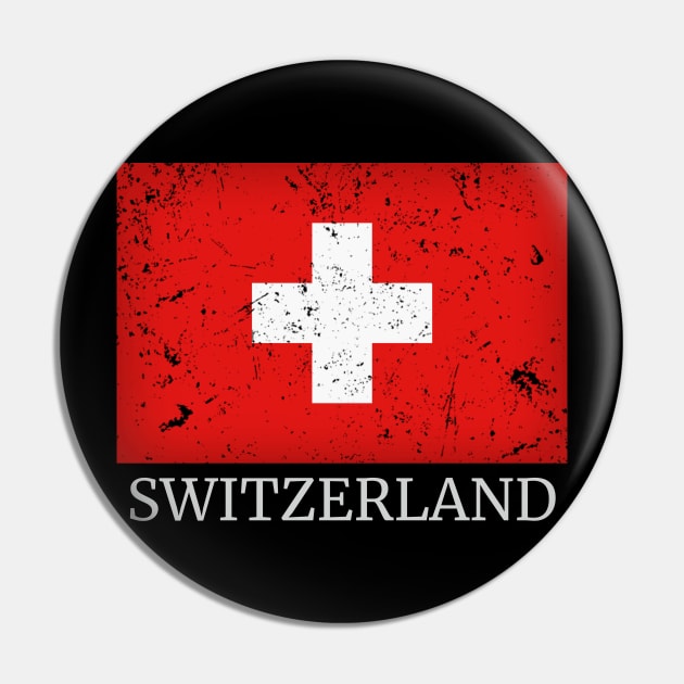 Flag of Switzerland - Retro Style Vintage Swiss Flag Pin by PerttyShirty