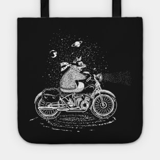 A fox rides a motorcycle Tote