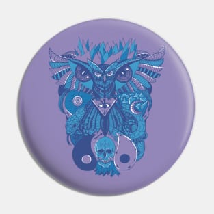 Mountain Blue Owl And Ageless Skull Pin