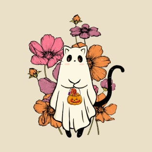 Cute Halloween Ghost Cat Halloween Cat T-shirt T-Shirt