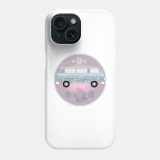 Summer feeling retro van with hibiscus flowers and soap bubbles on light pink circle Phone Case