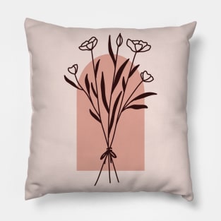 Abstract botanical Wildflower Poppy One Line Art Flowers Pillow