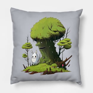 Woodsy Tree Man and Mini Ghost in the forest Pillow