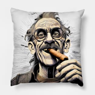 Cigar Smoker: Burning Issues; Missing My Two Front Teeth  on a light (knocked out) background Pillow