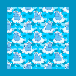 Blue Angel Hippo Floating Hearts Pattern T-Shirt