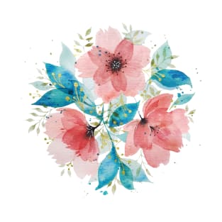 Watercolor Pink and Turquoise Botanical Arrangement 3 T-Shirt