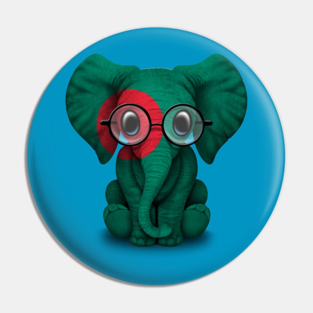 Baby Elephant with Glasses and Bangladeshi Flag Pin by jeffbartels