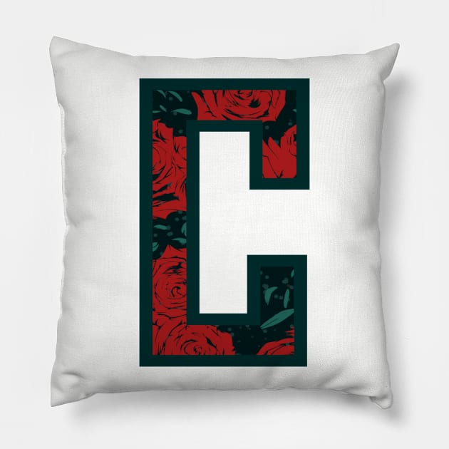 Modern Rose Floral Initial Name Alphabet - Letter C Pillow by BroxArtworx