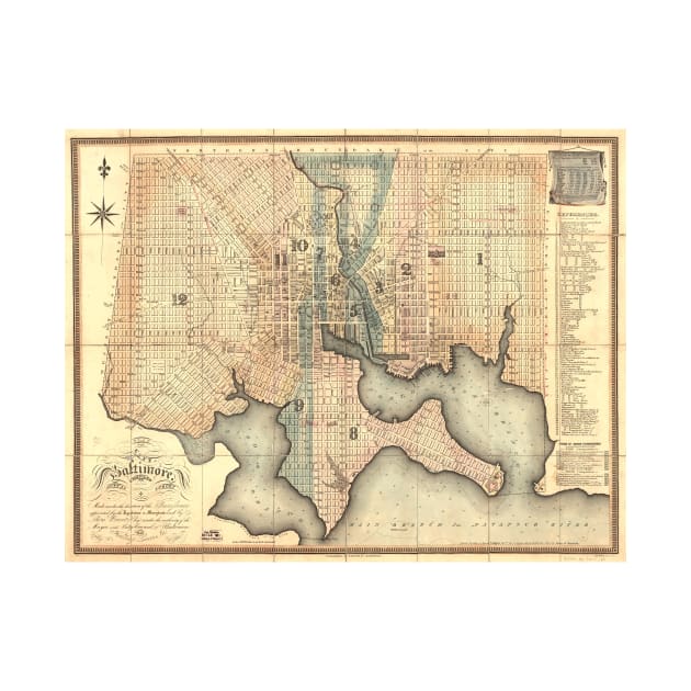 Vintage Map of Baltimore Maryland (1822) by Bravuramedia