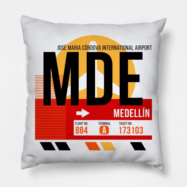 Medellin (MDE) Airport // Sunset Baggage Tag Pillow by Now Boarding