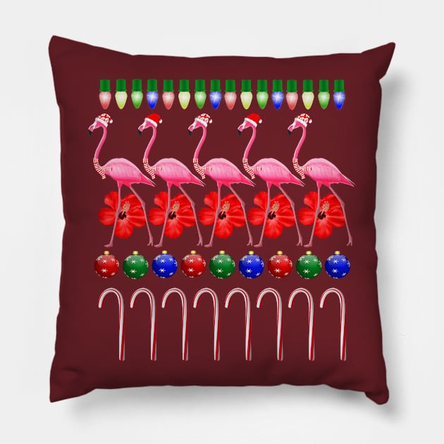 Ugly Christmas Pink Flamingo Pillow by macdonaldcreativestudios