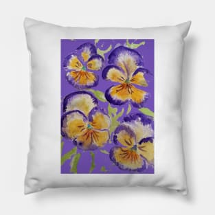 Viola Watercolor Purple Floral Pattern on Purple Pillow