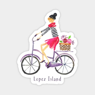 Lopez Island, San Juan Islands, WA Cute Girl on a Bike Magnet