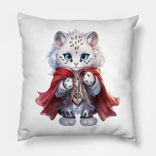 Cartoon Snow Leopard in Dracula Costume Pillow by Chromatic Fusion Studio