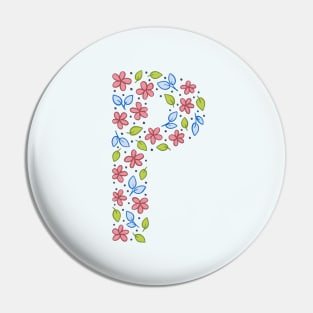 Floral Monogram Letter P - pink and blue Pin