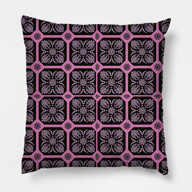 Pink and Black Persian Textile design Pillow by Zodiac Mania