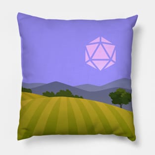 Blue Hour D20 Dice Moon Over Farm RPG Night Roleplaying Landsapes Pillow