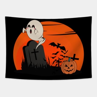 Vintage Cute Ghost and Graveyard Halloween Tapestry