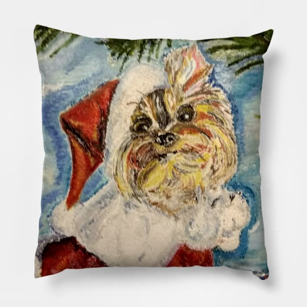 Puppy Chappie in the New Year's Suit Pillow by mariasibireva