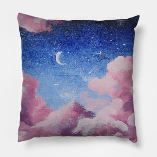 Galaxy Sky Pink Clouds Night Sky Moon Stars Pillow