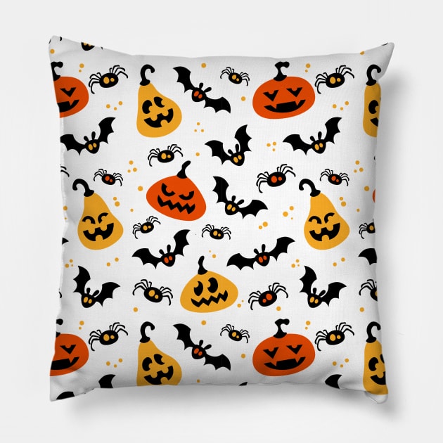 Bats Jack O Lanterns Spiders Halloween Cute Spooky Creepy Scary Pattern Design Pillow by OfficialTeeDreams