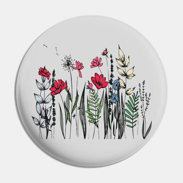 Watercolor Wild Flowers Pin by madmonkey