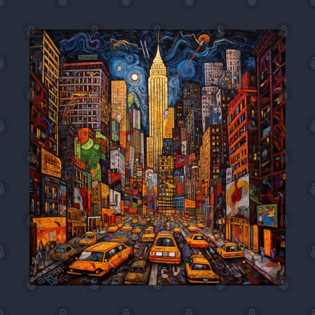 Night in Iconic New York City in Art Brut Style by EpicFoxArt