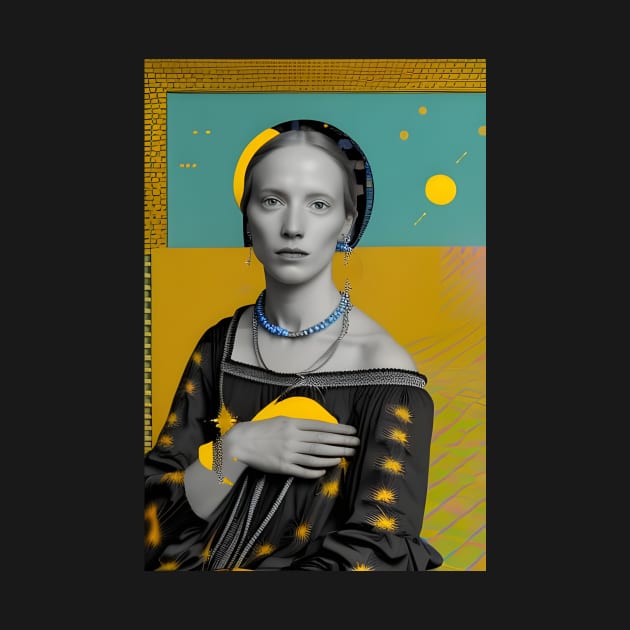 Renaissance Surrealism Painting of a Lady in Blue and Yellow by Bootyfreeze