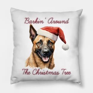 Christmas Belgian Malinois Dog in Santa Hat Pillow