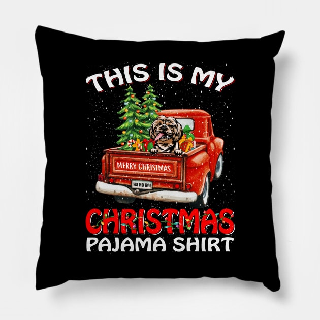 This Is My Christmas Pajama Shirt Shih Tzu Truck Tree Pillow by intelus