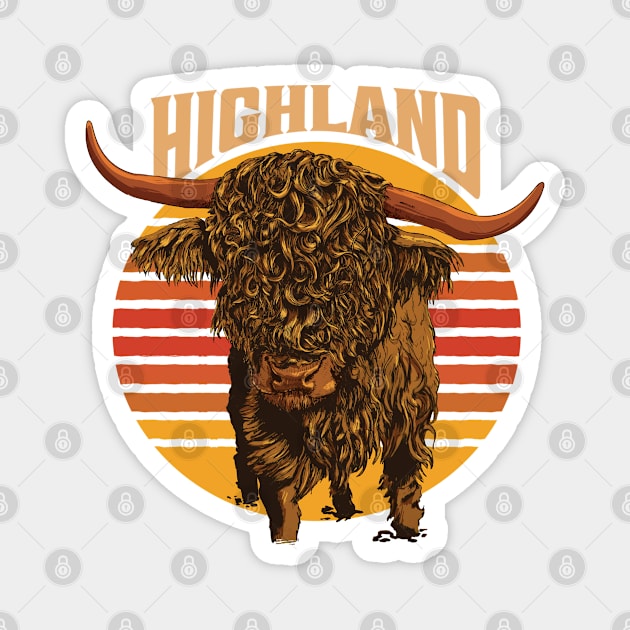 Vintage Scottish Highland Cow Art Magnet by USProudness