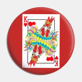 King Of Hearts Rooster playing card Pin