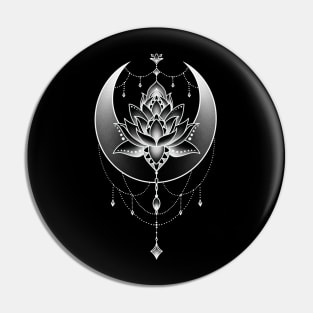 Celestial Crescent Moon and Lotus Flower Design Pin