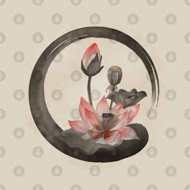 Enso Zen Circle and Lotus by Nartissima