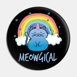 Blue cat unicorn Pin