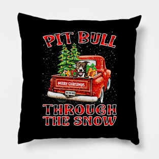 Christmas Pit Bull Through The Snow Dog Santa Truck Tree Pillow